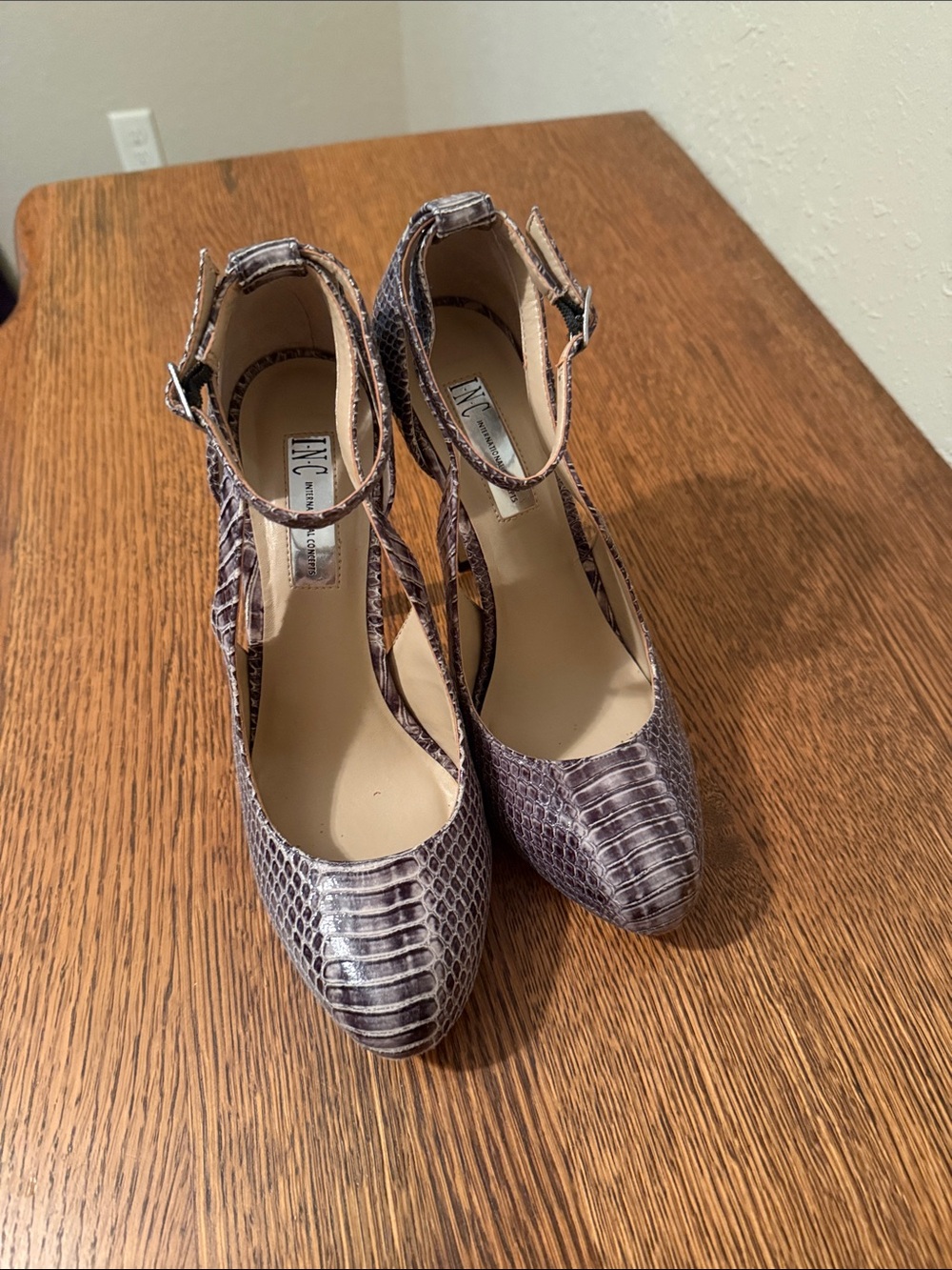 INC International Concepts Croc-Embossed Ankle-Strap Pumps in Taupe